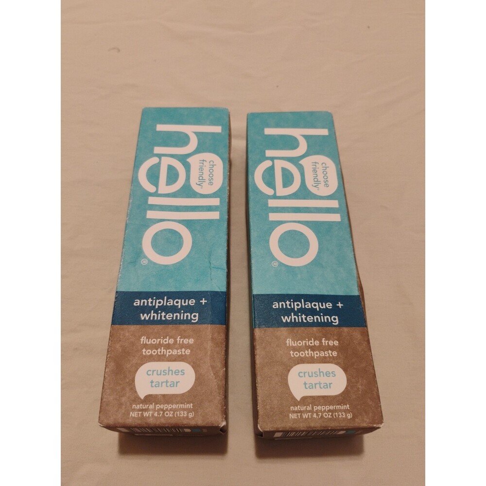Hello Natural Toothpaste Peppermint Lot Of 2 Tubes Fluoride Free Antiplaque +...